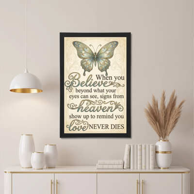Papillon et citation inspirante, reproduction d'art sur toile tendue sur toile avec un style rétro pour la décoration de la chambre à coucher, du salon ou du couloir
