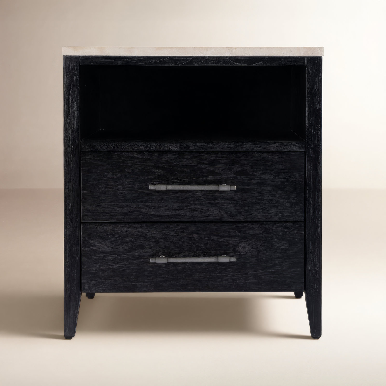 Isa Marble Top 2-Drawer Nightstand, Black