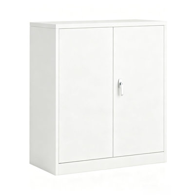 35" Heavy Duty Metal Storage Cabinet with Lock, Steel Utility Organizer with 2 Adjustable Shelves for Garage, Office & Workshop, White