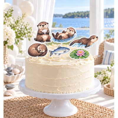 Ensemble de décorations pour gâteau « Loutre adorable », 6 motifs de rivière différents, décorations d'anniversaire en carton