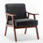 Chaise d'appoint avec revêtement en microfibre et structure en bois massif, polyuréthane / PVC noir, mobilier de salon Mid-Century moderne classique pour sièges supplémentaires