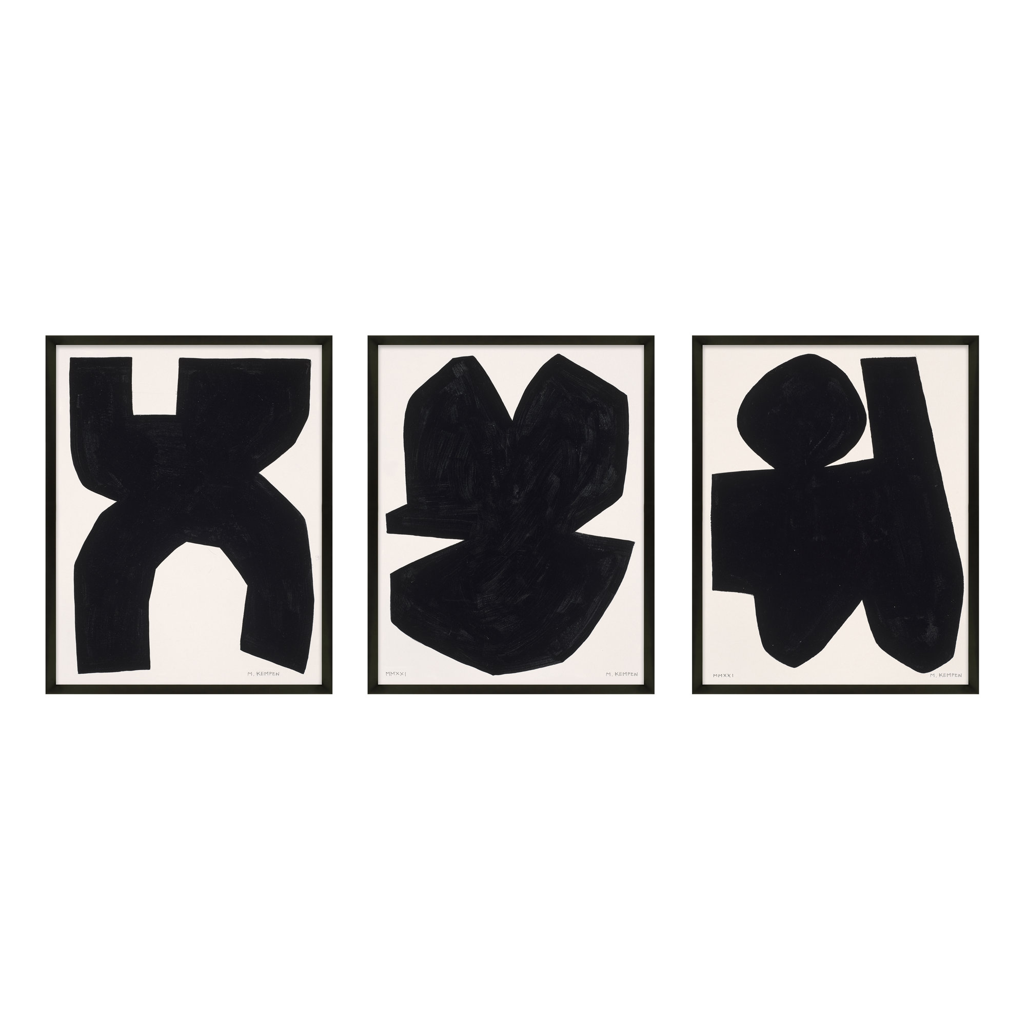 Module On White. Set Of 3 by Michael Kempen, Black, 50" H x 40" W x 1.25" D