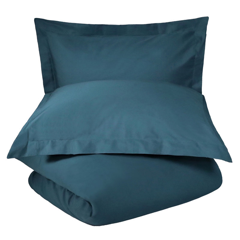 Ensemble de housse de couette 100% coton Loray, Housse de couette simple + 2 taies d'oreiller, Blanc
