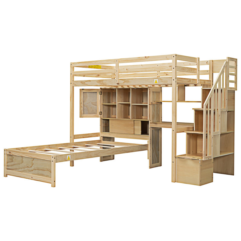 Lit mezzanine avec bureau intégré et escalier, Naturel