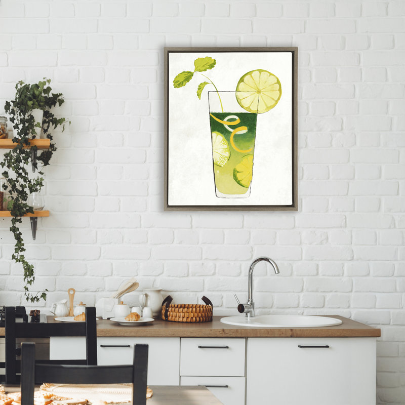 Cadre flottant Summer Cocktail Lime Mint, design par Lorenzo Collective, H 21 po x l 17 po, Cadre flottant orme Montalcino
