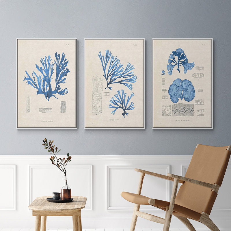 3 algues bleu marine IV, Blanc, H 27 po x l 54 po