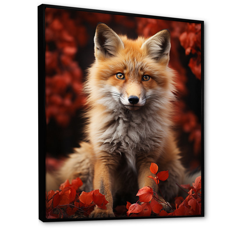 Portrait de renard en automne II - animaux, art mural sur toile, H 32 po x l 24 po x P 1 po, Cadre flottant noir