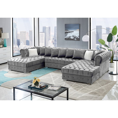 Canapé modulaire d'angle large de 107 po avec 10 coussins Ganya