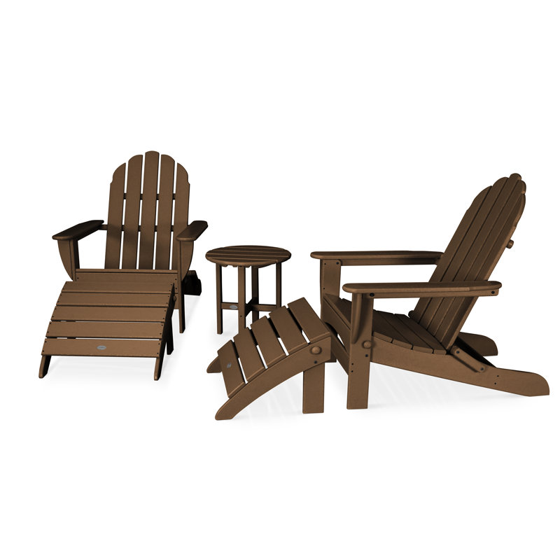 POLYWOOD Classic Oversized Adirondack 5-Piece Casual Set, Teak
