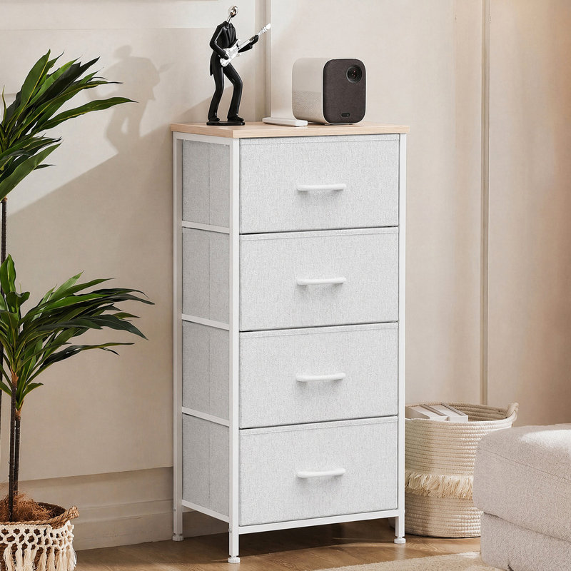 Commode de rangement 4 tiroirs Enegess, Gris / Blanc