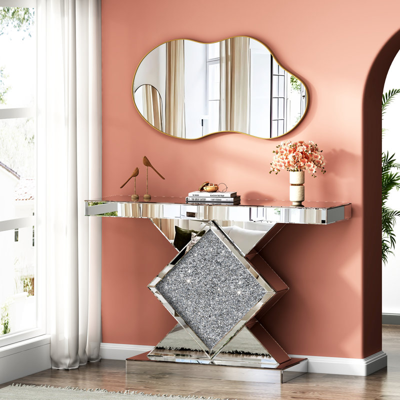 Amla 47.25" Modern Mirrored Console Table and Cloud Mirror Set Ultra‑Modern Contemporary Glam Stylish