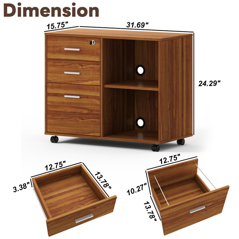 Mikhaila 3 Drawer Storage Drawer, Teak