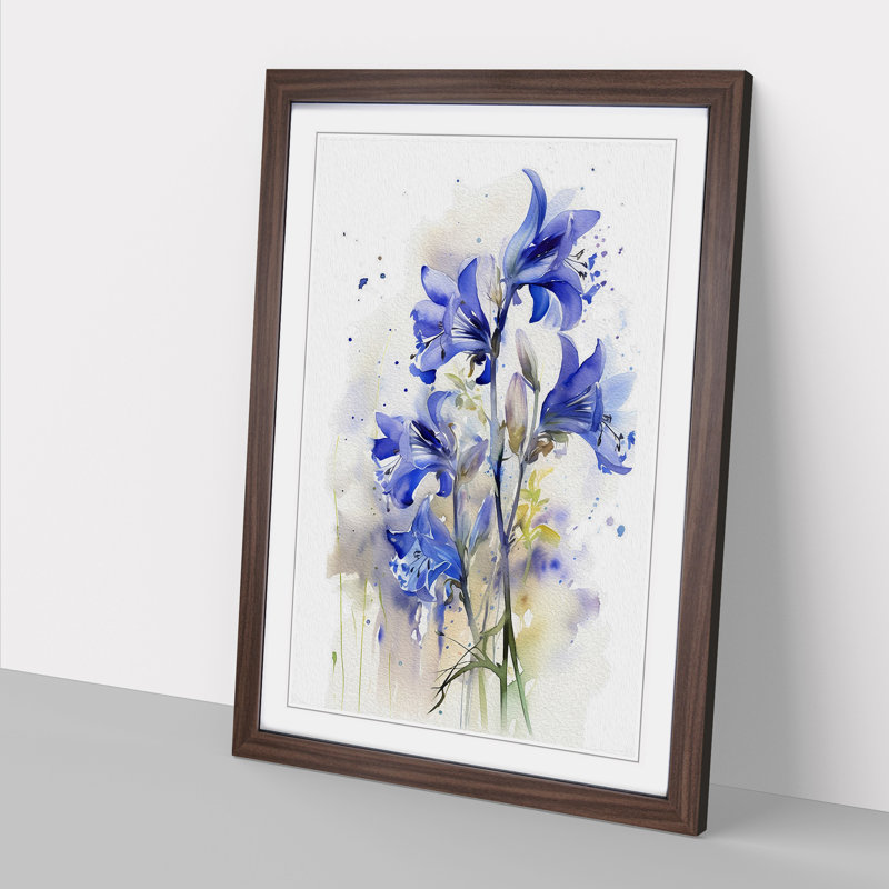 Bluebell Flower Gestural - Single Picture Frame Print on Wood, 64cm H x 46cm W x 2cm D, Walnut