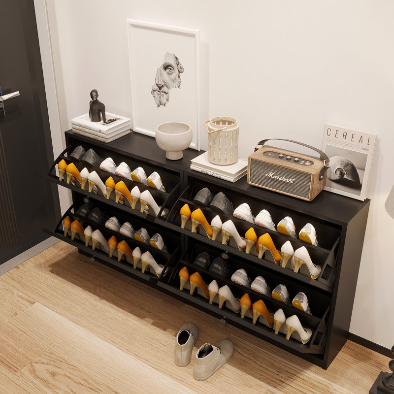 Shoe Cabinet With 2 Flip Drawers, Black