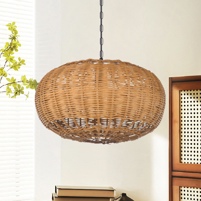 Luminaire suspendu vintage en rotin pour plafonnier maison de campagne, H 78 po x l 15,75 po x P 15,75 po