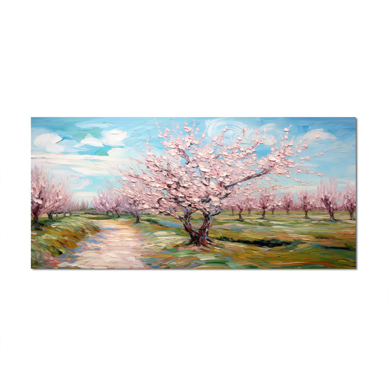 «Vangogh Blooming Cherry Trees» encadré sur toile par Vincent Van Gogh, peinture, H 28 po x l 60 po, Toile tendue, Sans cadre