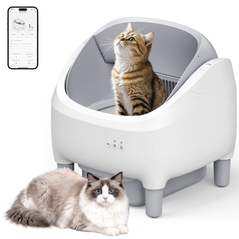Bac à litière autonettoyant pour chat, Bac à litière automatique pour chat autonettoyant pour chat, Contrôle de l'application, Protection de sécurité, 2 sacs à ordures en rouleau