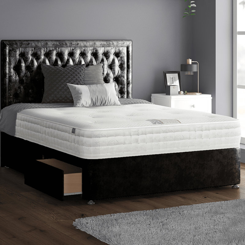 Gallego Divan Bed Base, Black, Single (3'), 2 Left Drawers