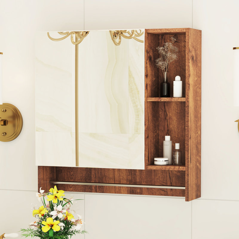 Armoire de rangement murale avec miroir, porte-serviettes et charnières silencieuses - Assemblage facile - Idéal pour les petites salles de bain