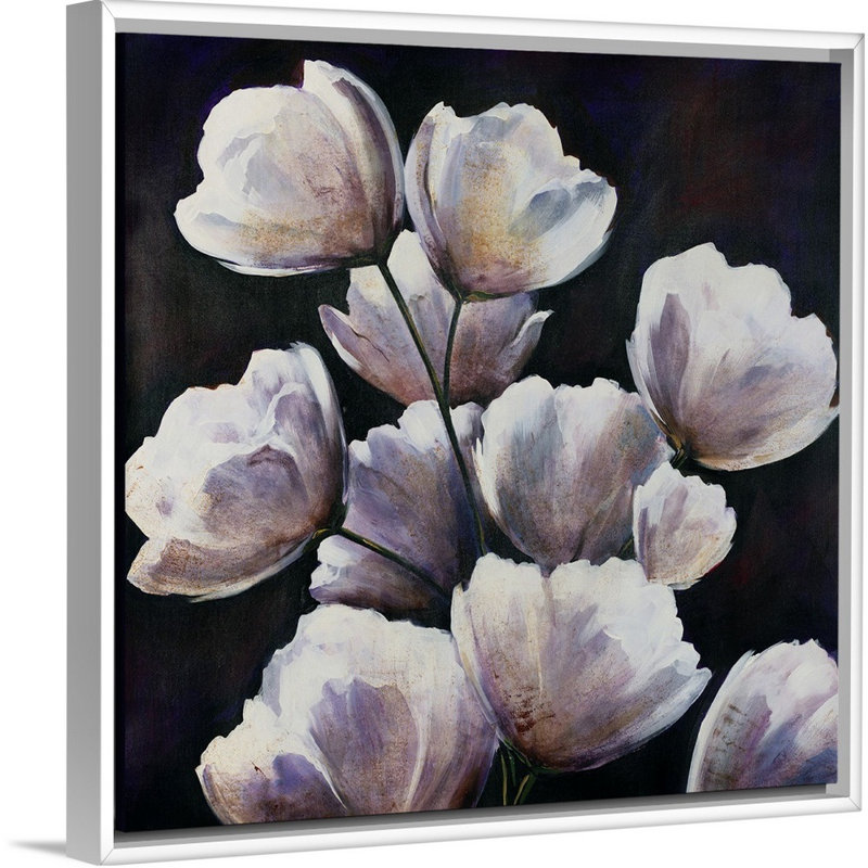 «Wine and Roses», peinture sur toile, H 25,7 po x l 25,7 po x p 1,75 po, Cadre flottant blanc