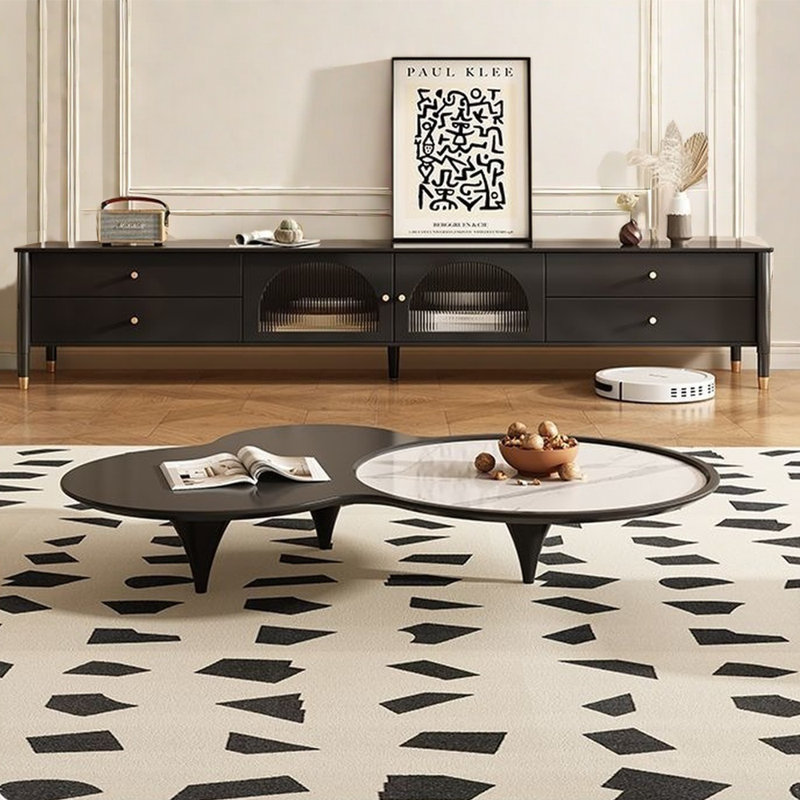 Meuble télé de style français jumelé à une table basse, Noir / blanc, gris