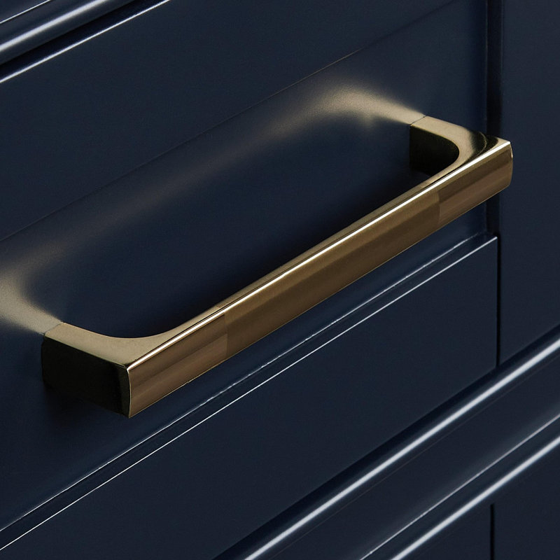 Midnight Navy Blue 36" Freestanding Single Basin Vanity Cabinet with Brass Hardware