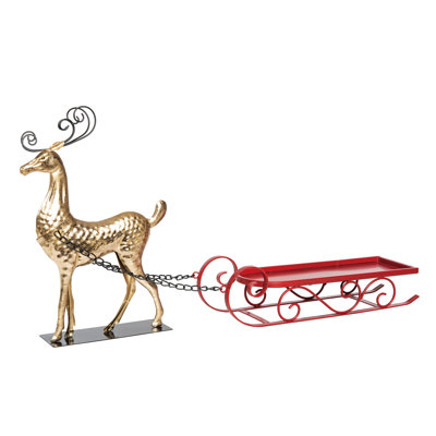Décoration en métal 17,5 po Renne de Noël et traîneau