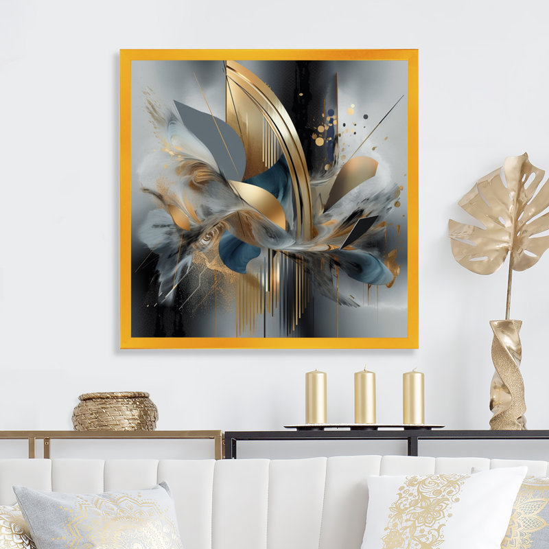 «Grey Soft Colors Marble Abstract II», reproduction sur toile , Impression encadrée, H 16 po x l 16 po, Doré