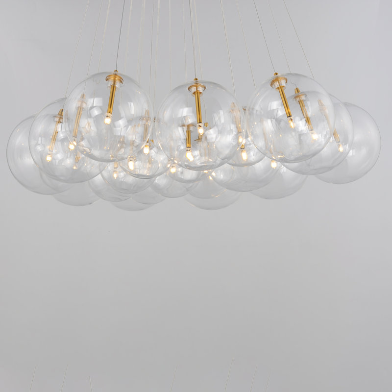 Luminaire suspendu grappe 20 lumières Alikee, Transparent, Or