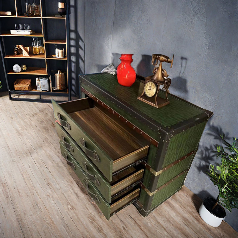 Buffet avec cadre en bois et extérieur en cuir 55,11 po