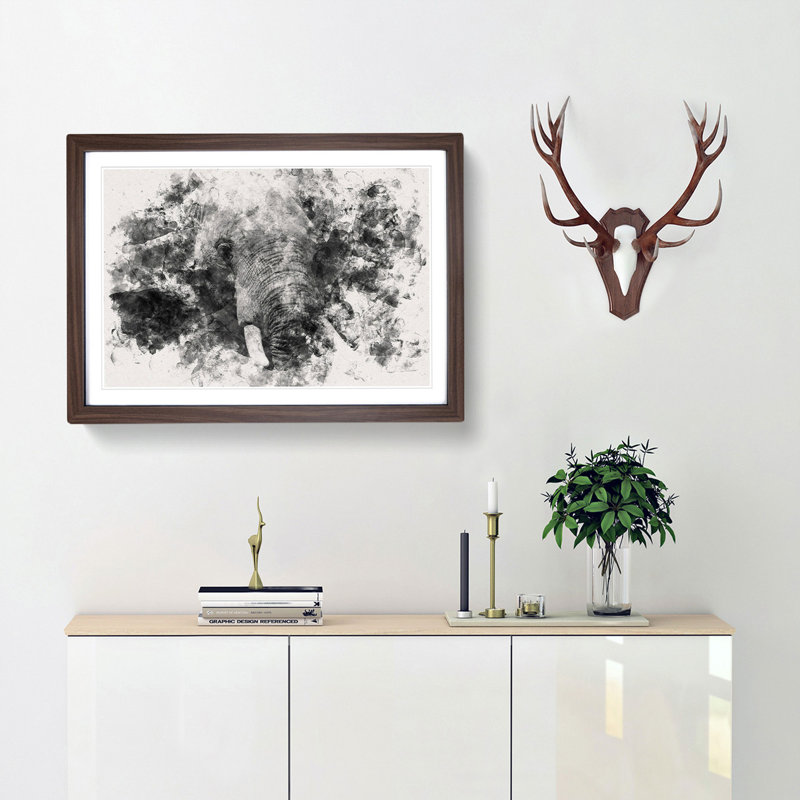 African Elephant Watercolour - Single Picture Frame Print on MDF, Walnut Framed, 40cm H x 60cm W x 2cm D