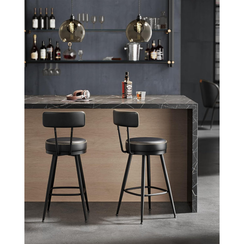 Swivel Upholstered Counter Stool with Metal Frame, Black