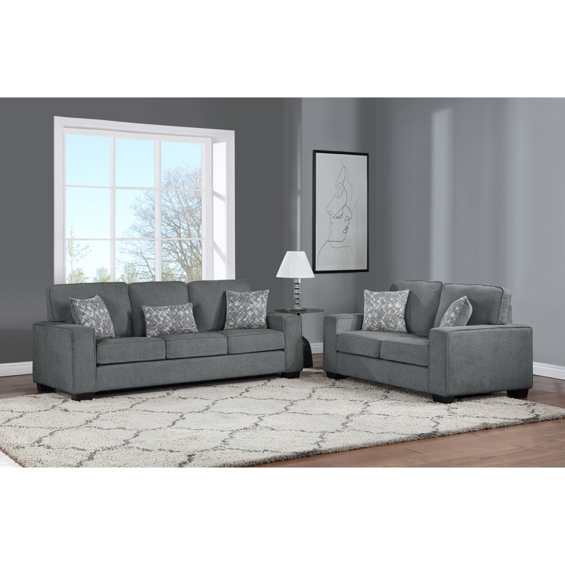 2 - Piece Living Room Set, Dark Grey Fabric