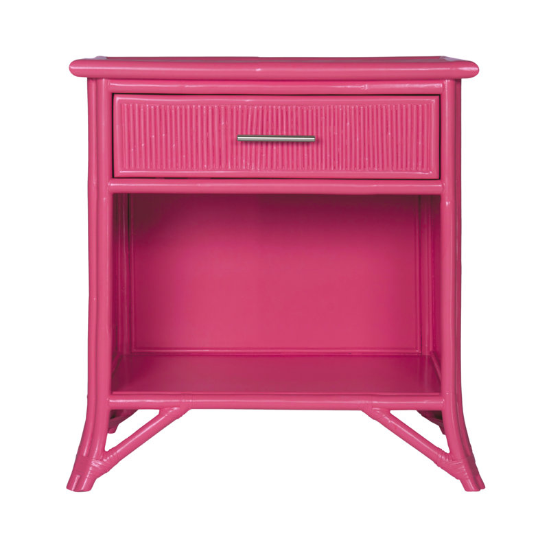 1 - Drawer Rattan Nightstand, Hot Pink
