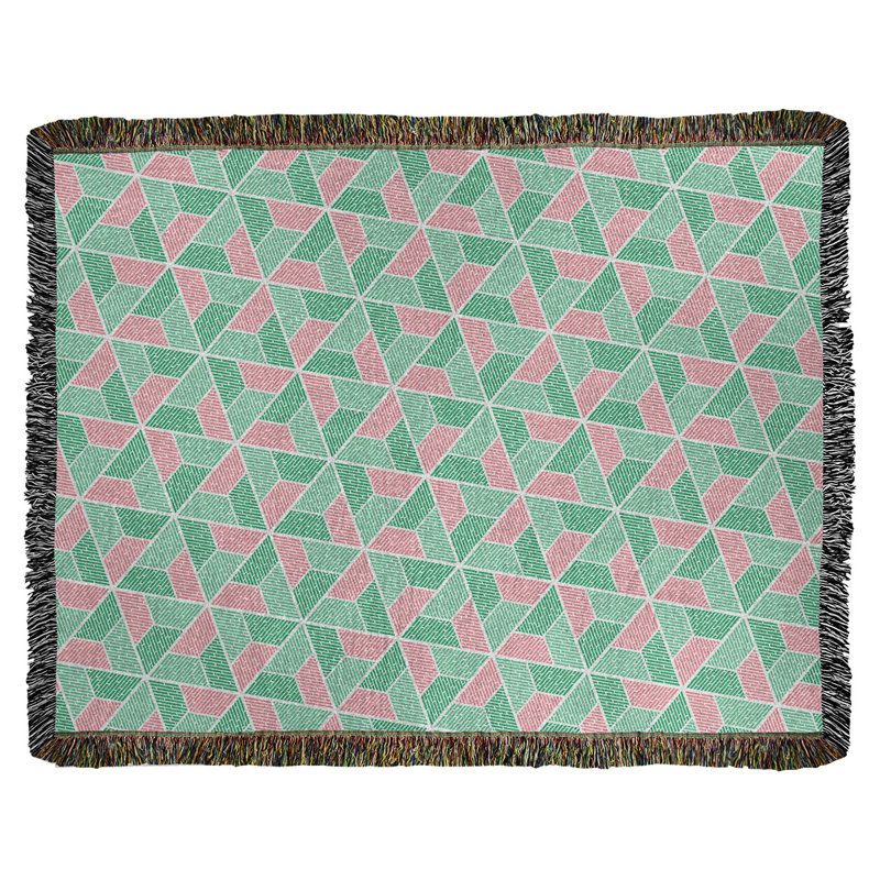Couverture tissée Katelyn Elizabeth Trapezoids, l 37 po x L 52 po, Vert et rose
