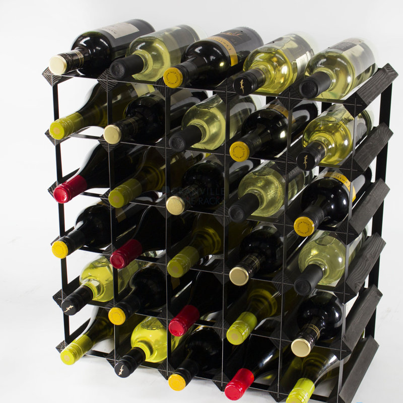 Candace 30 Bottle Floor Wine Bottle Rack, Black Stained / Black Steel