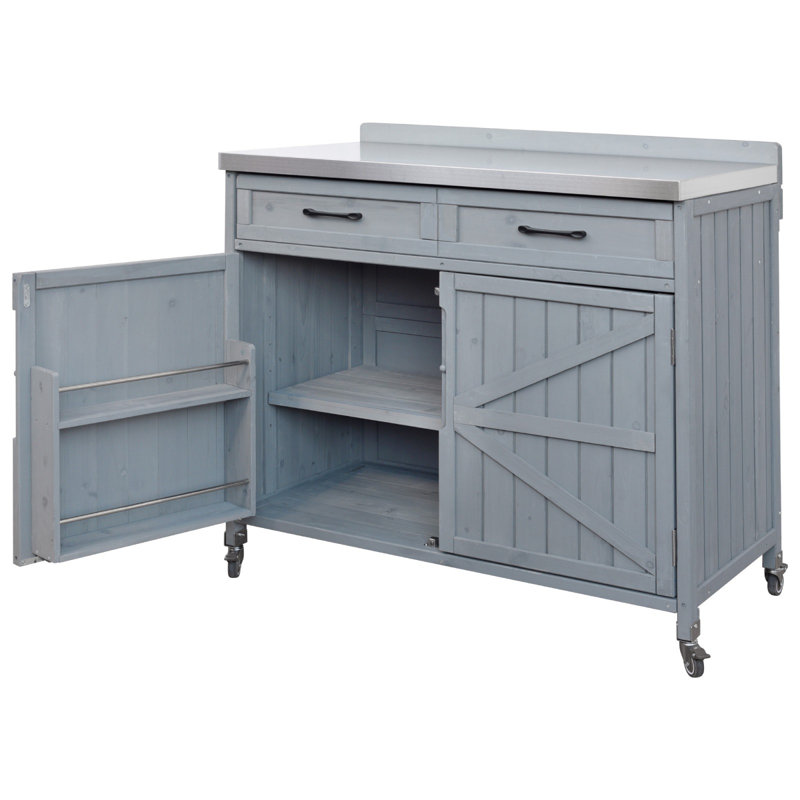 Chariot de barbecue extérieur avec plateau en acier inoxydable, Gris