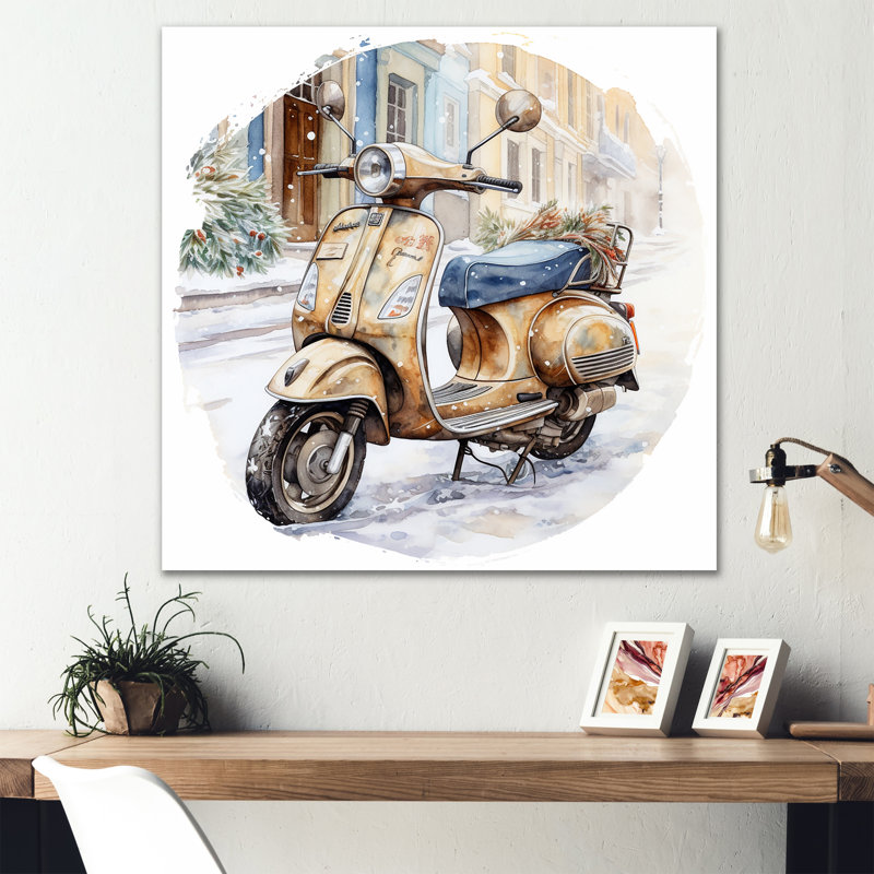 «Scooter Charm In Winter I», reproduction d'art sur toile, Encadrement doré, H 36 po x l 36 po