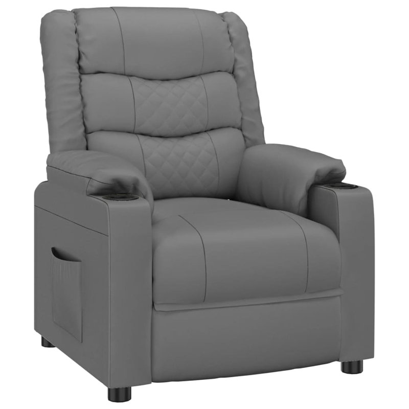 Recliner Chair Faux Leather, Grey Faux Leather