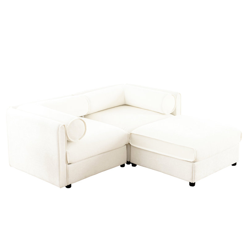 Chenille blanche 2 avec rangement, siège cylindrique et contemporain, 2 sièges modernes, tissu doux, Blanc