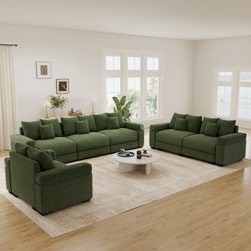 Ensemble de salon modulaire de 6 pièces, canapé d'angle moderne en velours côtelé avec canapé, causeuse et fauteuil, Green