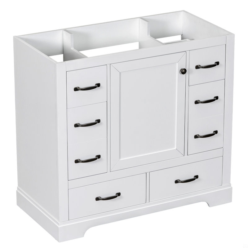 Meuble-lavabo 36 po sans lavabo, base d'armoire seulement, six tiroirs, séparateur de tiroir multifonctionnel, tablette réglable (sans lavabo)