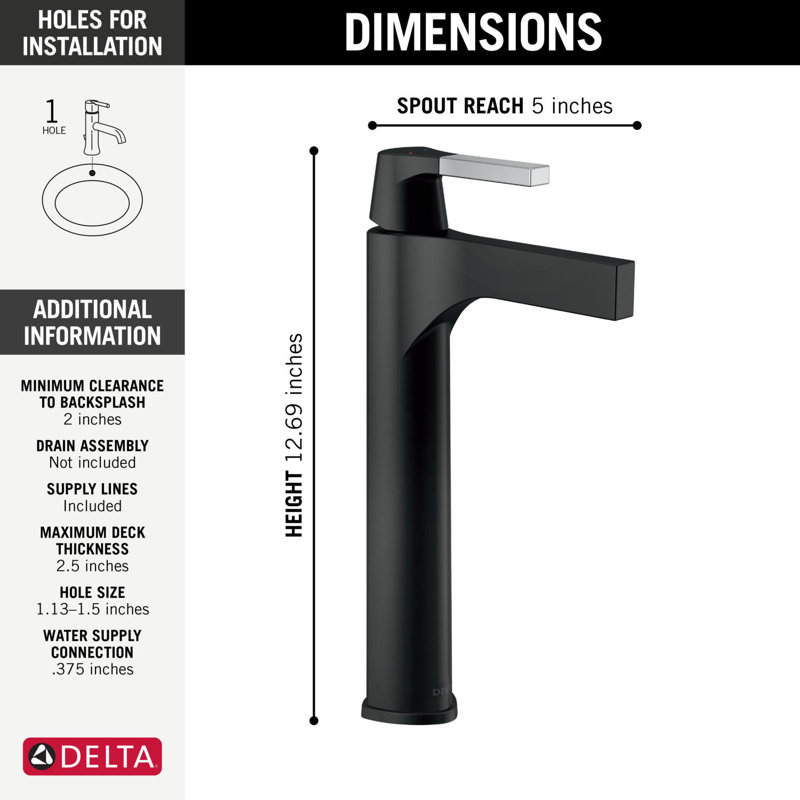 Zura Single Hole Bathroom Faucet with Diamond Seal Technology, Chrome/Matte Black