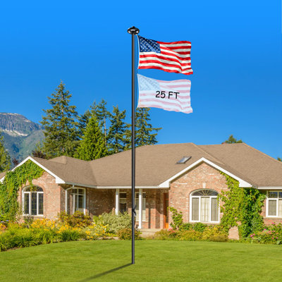Flag Pole Light Solar Powered, Gauge Flagpole Heavy Duty Aluminum With  Led Light,10 Hour Dusk To Dawn Flag Set For Outside Ip44 Waterproof For Outside House (Black)