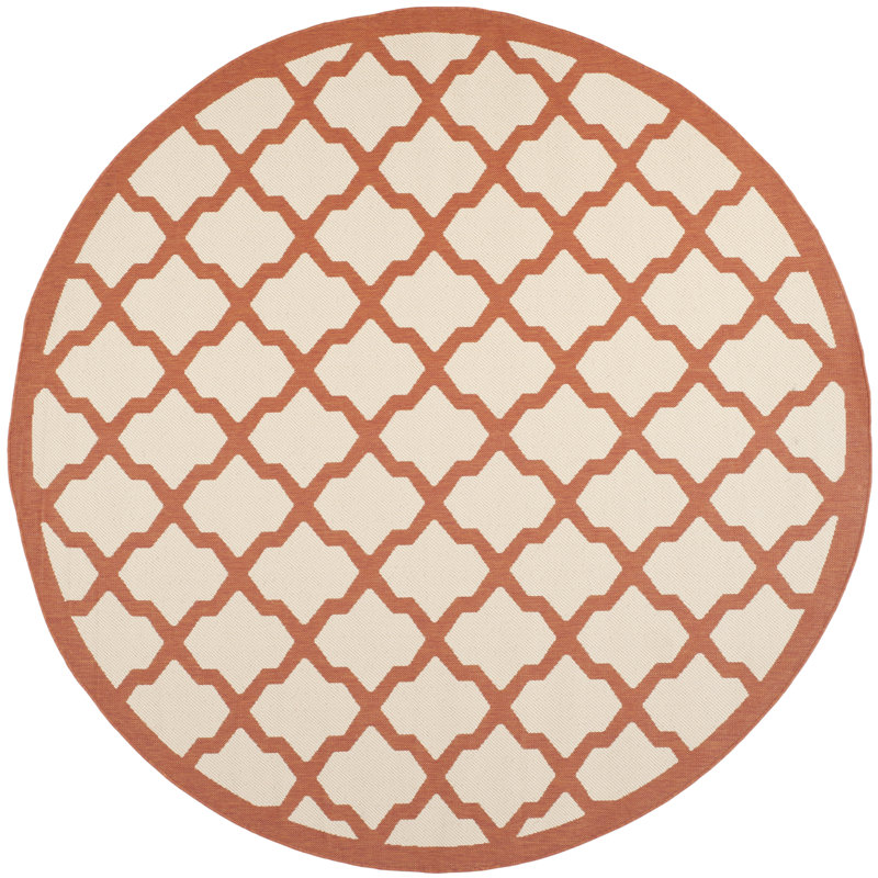 Bordeaux Geometric Beige/Orange Indoor/Outdoor Area Rug, Round 7'1"