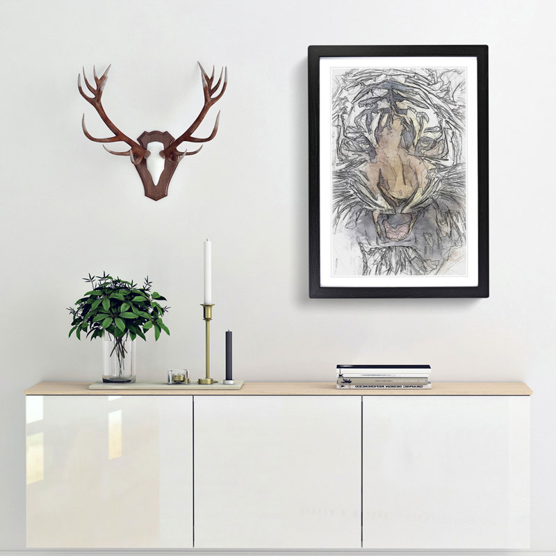 Prowling Tiger in Abstract - Framed Print, 91cm H x 60cm W x 2cm D, Black