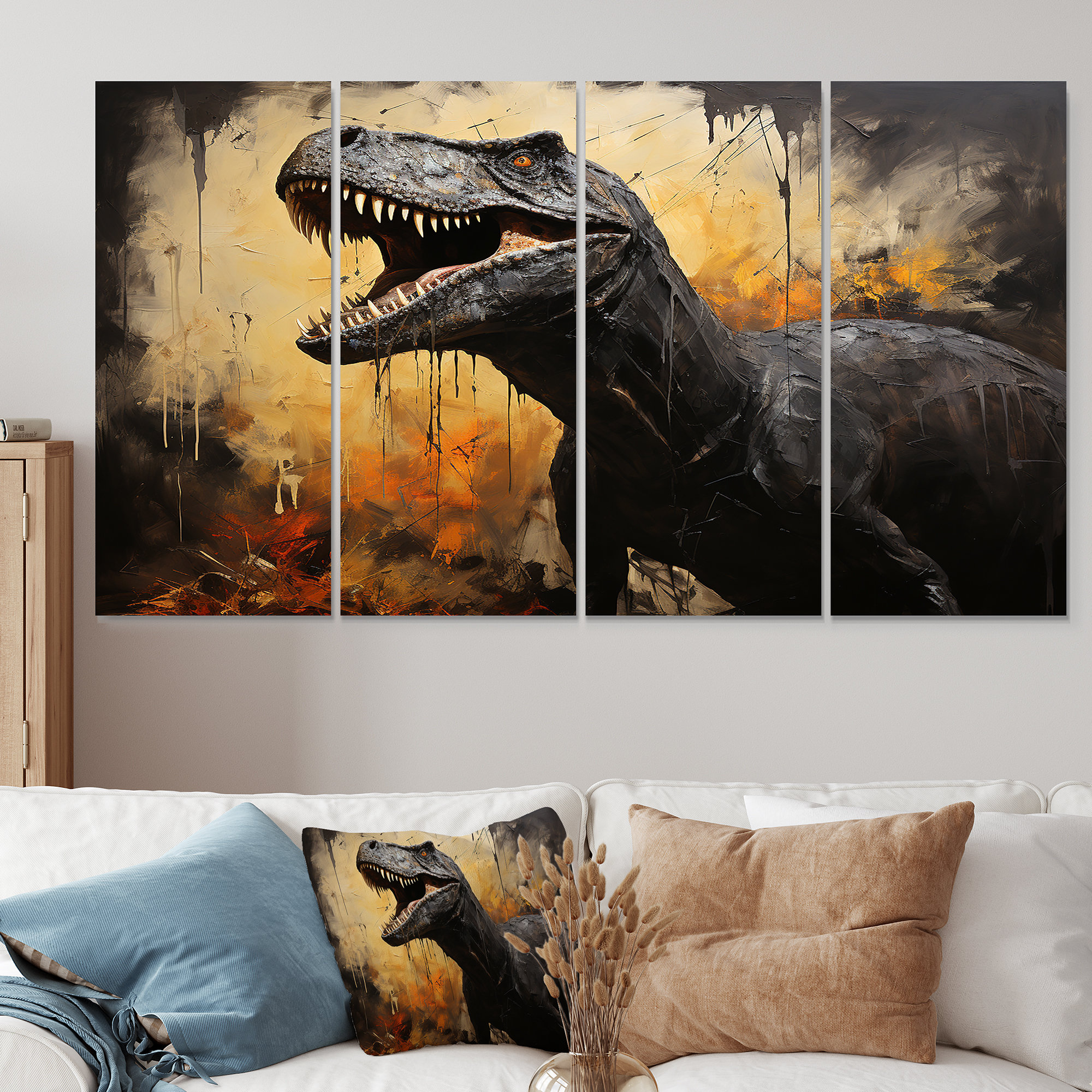 Trinx Vintage Jurassic Trex Portrait II - Dinosaur 4 Piece Wall Art ...