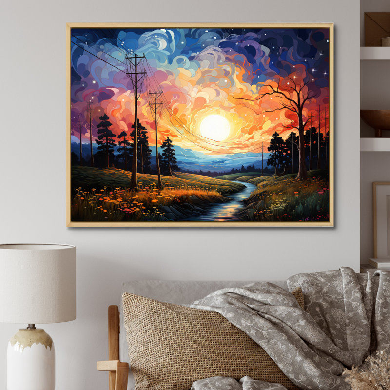 " Power Lines Enchanted Wires II ", 34" H x 44" W x 1.5" D, Natural Floater Framed