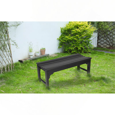 Backless Adirondack Bench with Wood Texture, Poly Lumber Seat for Patio, Backyard, Balcony, All Weather Resistant with Protection, Black