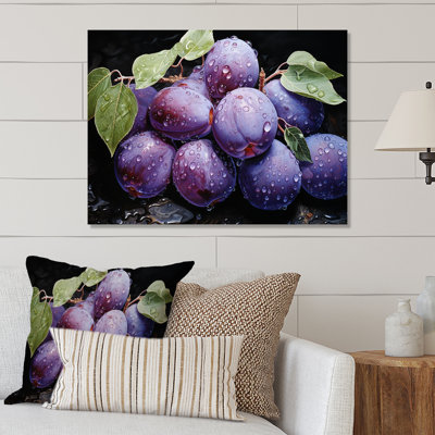 «Dusky Lavender Plum Delight I» - fruits, art mural en métal